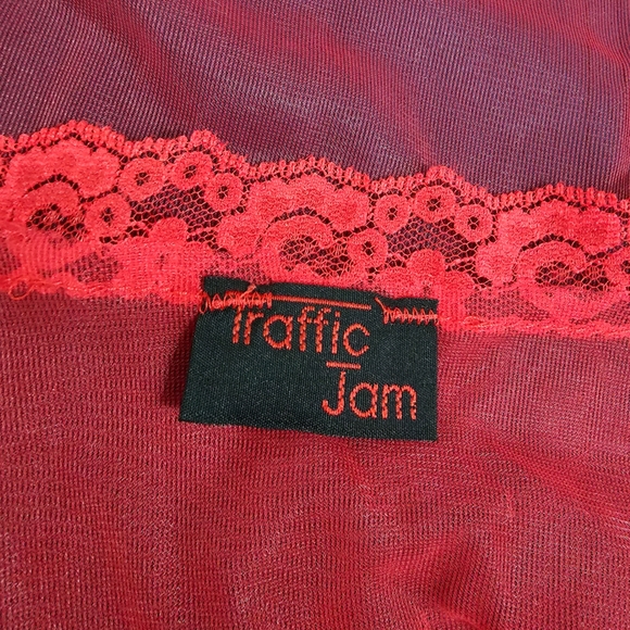 Delicate Intimates Vintage Traffic Jam Red Sheer Lace Trim Open Lingerie Top - Picture 3 of 6